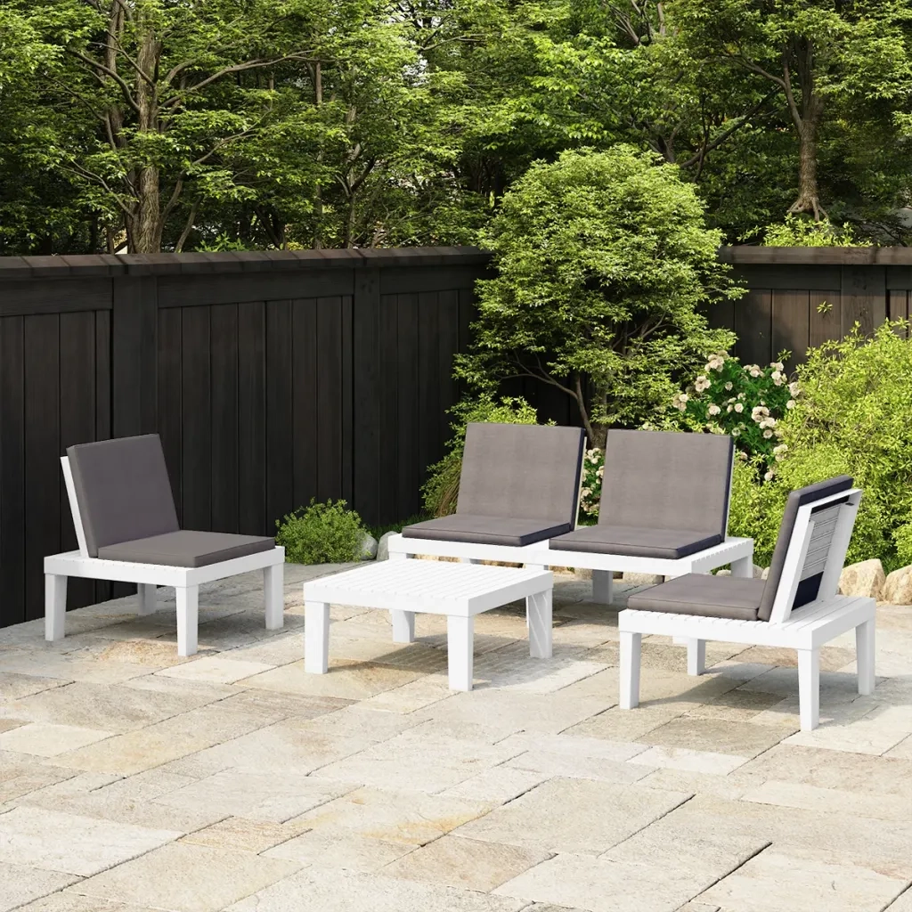 Set Divani da Giardino con Cuscini 4 pz in Plastica Bianco cod mxl 39131