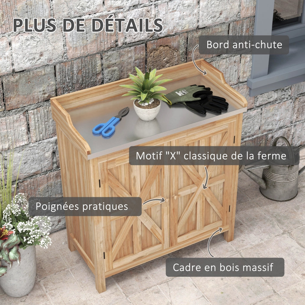 Armadio da giardino con 2 ripiani e piano in metallo ¨C Zephmum ¨C Legno di abete