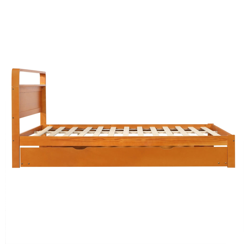 Letto matrimoniale in legno massello, 140x200 cm, con letto estraibile da 90x190 cm, colore arancione