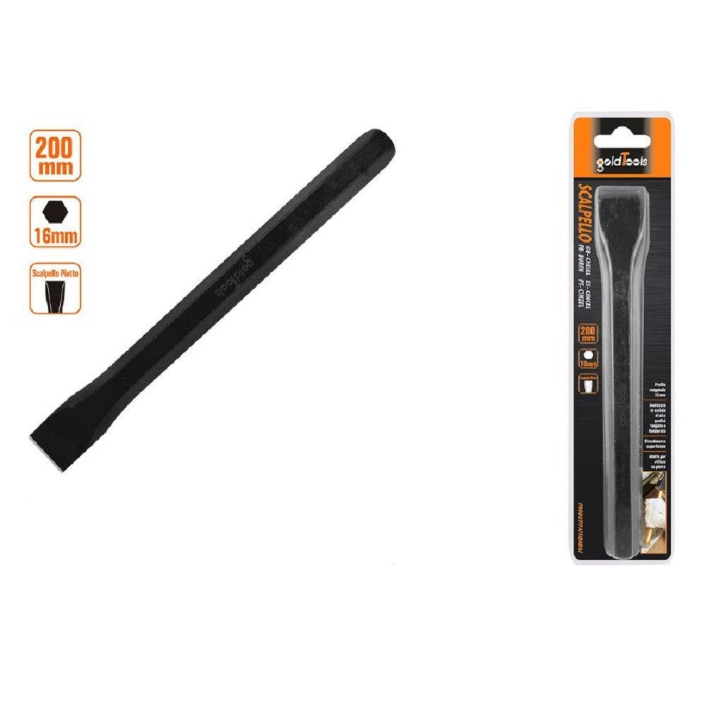 Trade Shop - Scalpello Piatto Attacco Esagonale In Acciaio 200x16 Mm Utilizzo Su Pietra 57015 -