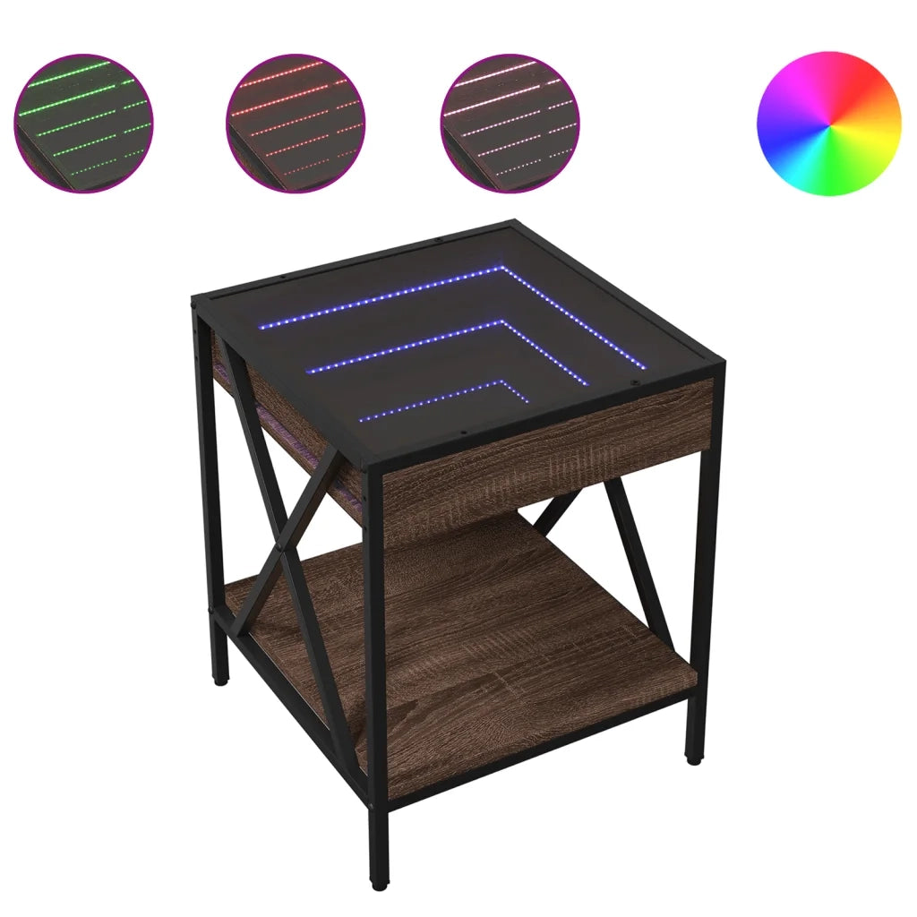 Comodino | Armadio da Notte | Mobiletto da notte con LED Infinity Rovere Marrone 40x40x49 cm