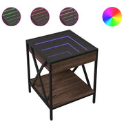 Comodino | Armadio da Notte | Mobiletto da notte con LED Infinity Rovere Marrone 40x40x49 cm