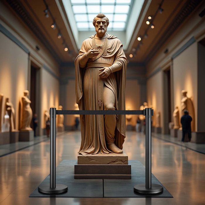 Colonnine tendinastro 320 x 70 x 900 mm, Set 2 paletti delimitatori in acciaio con nastro nero