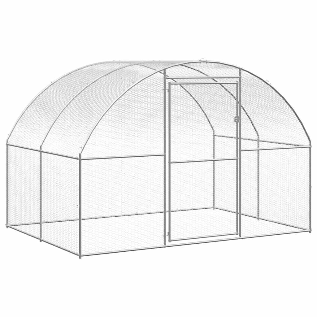 Pollaio/recinto/gabbia per polli da esterno 3 x 2 x 2 m acciaio zincato argento 02_0044005