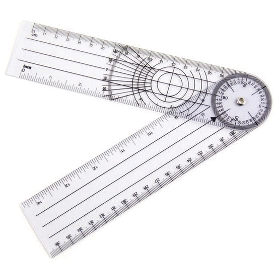 Liniaal a 360 gradi - Misuratore angolare - Misuratore di angolo - Misuratore di inclinazione - Misuratore di inclinazione angolare - Dimensioni 21,5 x 5 cm - Materiali: plastica - Scala chiara - Goniometro medico
