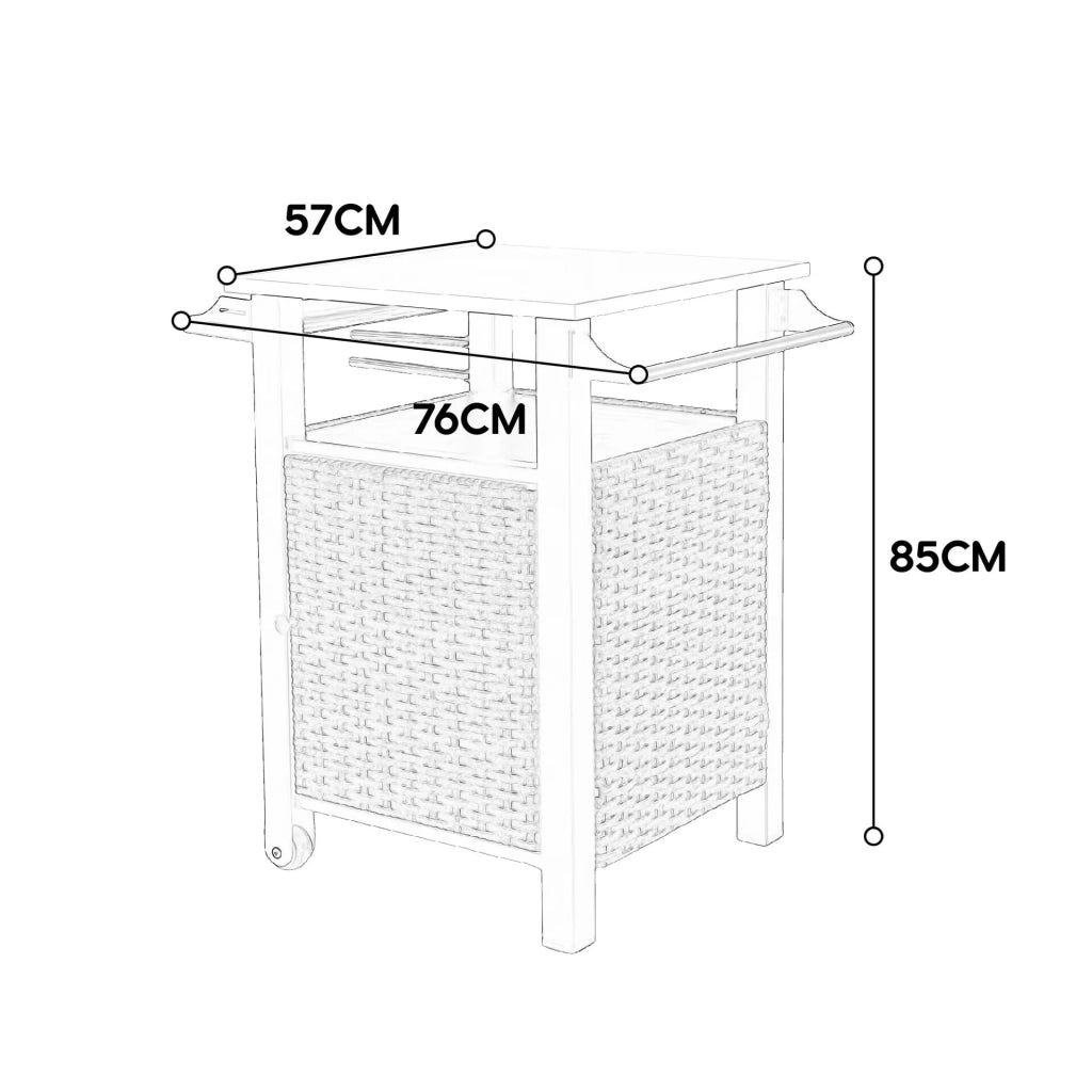 Carrello da cucina con 1 Anta; 1 Cassetto; Ruote e Piano in Acciaio Inox per Giardino 76x57x85 cm