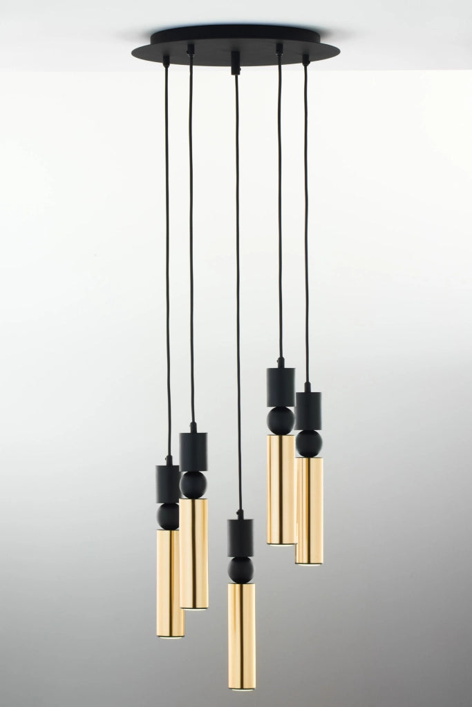 Lampadario moderno tondo Ø37 nero oro 5xGU10 Alas Jupiter