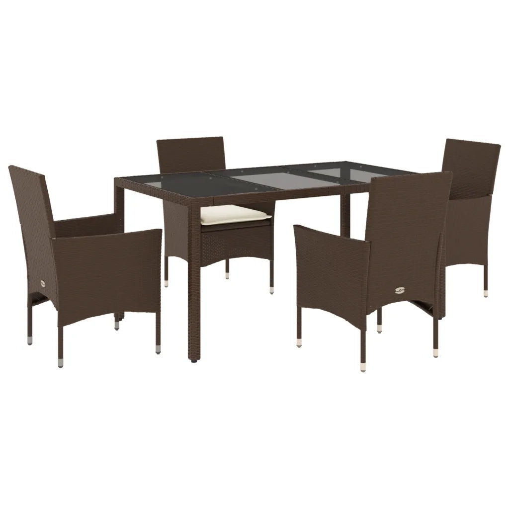 Set da Pranzo da Giardino 5pz con Cuscini Polyrattan e Vetro 3278551