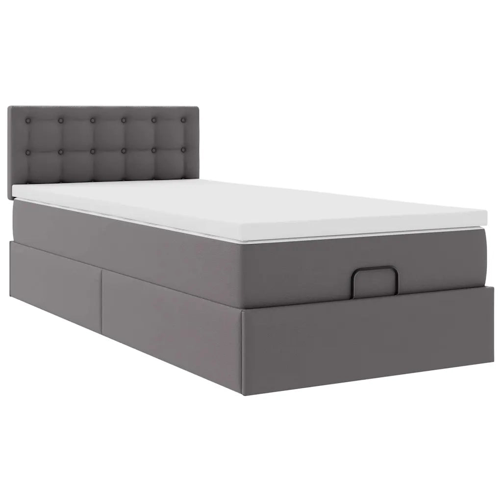 Struttura Letto Pouf con Materasso Grigio 90x190 cm Similpelle