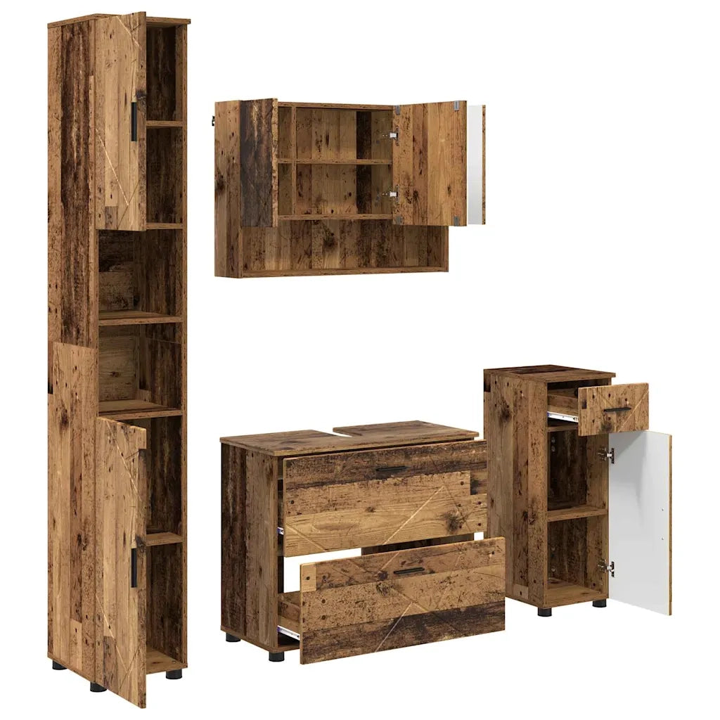 Set di mobili per il bagno con cassetto 4 pcs Legno vecchio