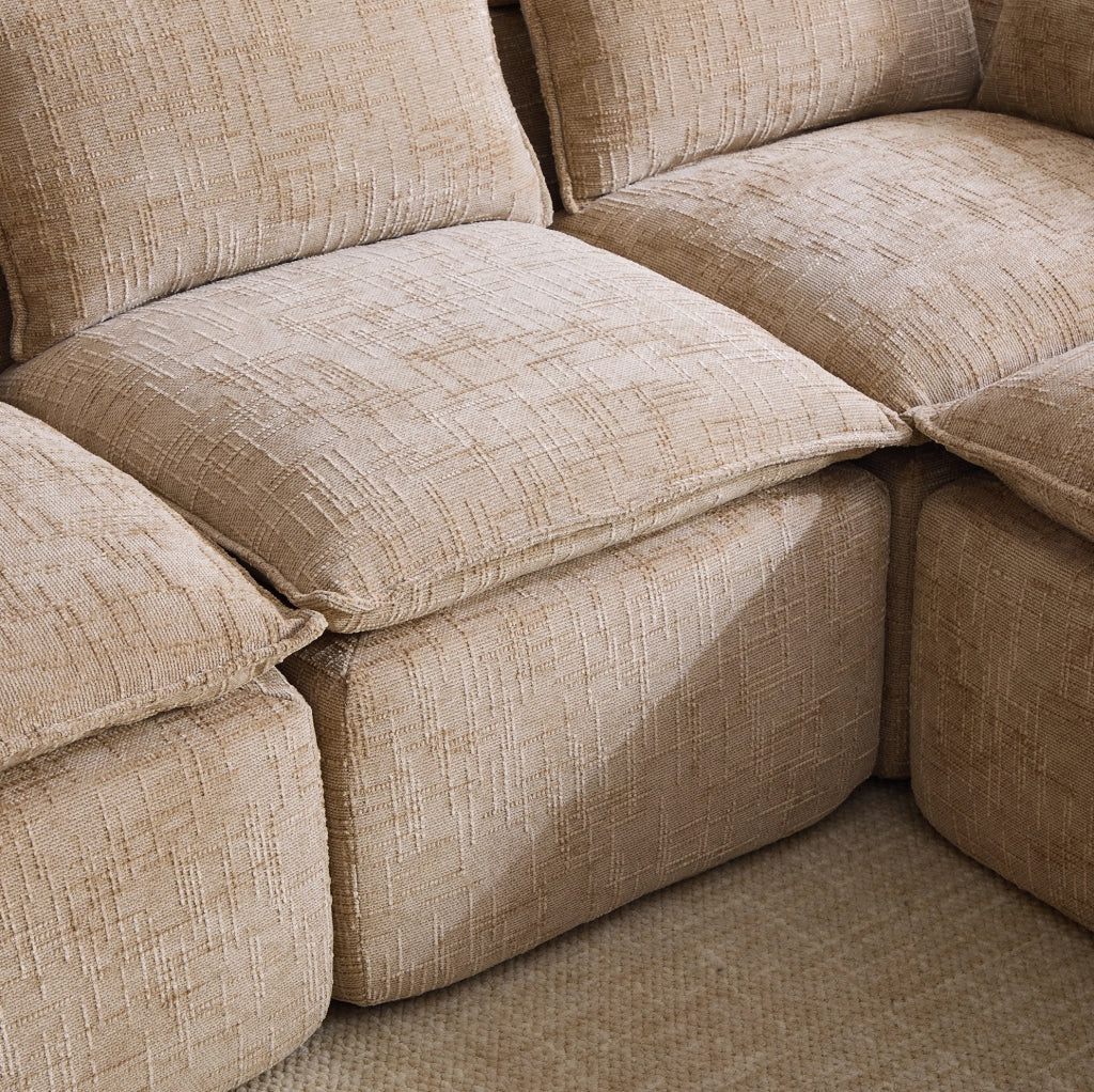 Divano modulare 3 posti con pouf in ciniglia kaki 256x161 cm HAVRYA