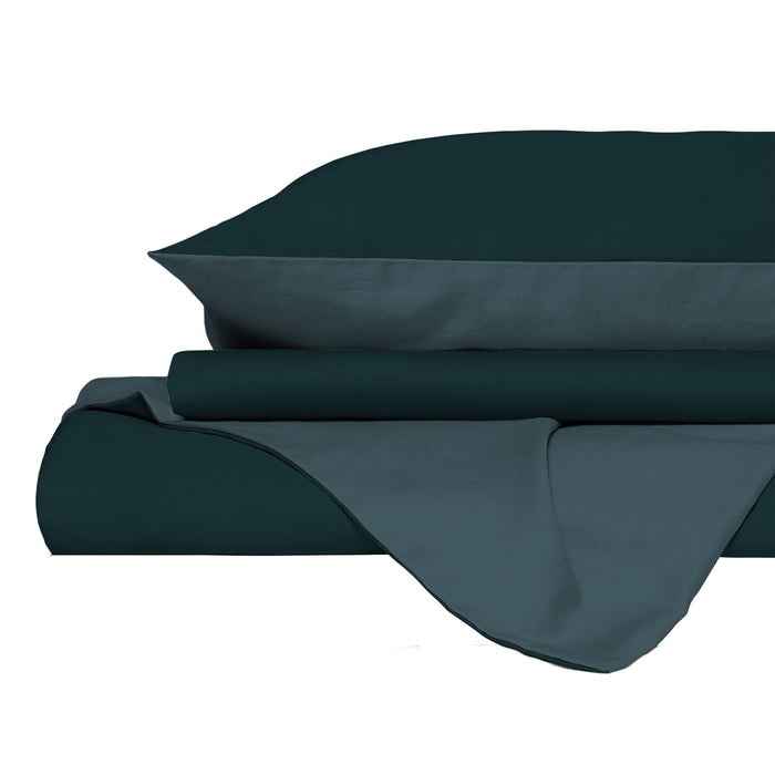 Copripiumino Piazza E Mezza con Sacco e Federe in Tinta Unita Double Face Linea Zoe Ottanio e Salvia