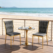 Set di 2 sedie da pranzo in velluto e metallo, stile moderno, colore grigio scuro e oro