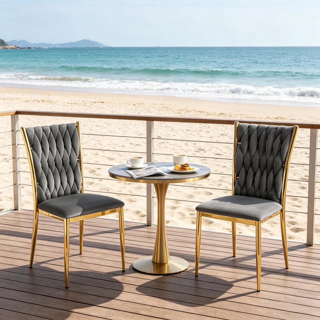 Set di 2 sedie da pranzo in velluto e metallo, stile moderno, colore grigio scuro e oro