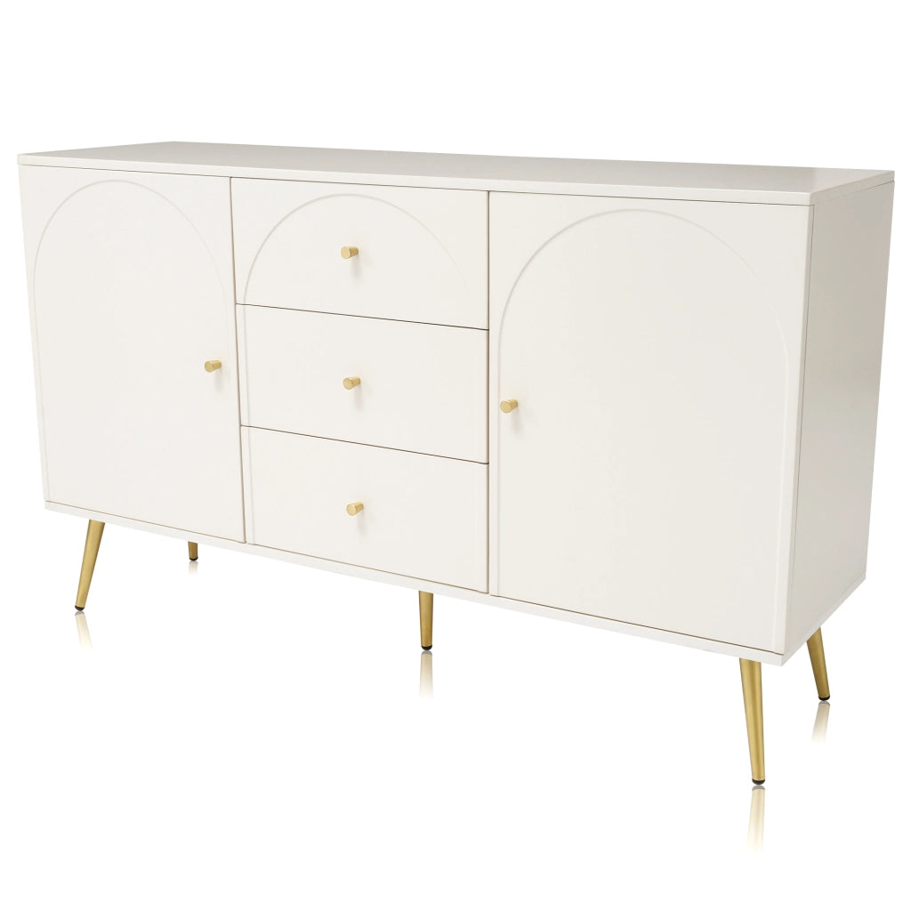 Cassettiera con 2 ante e 3 cassetti, colore crema bianco, con ripiano regolabile, H84/B140/T40 cm
