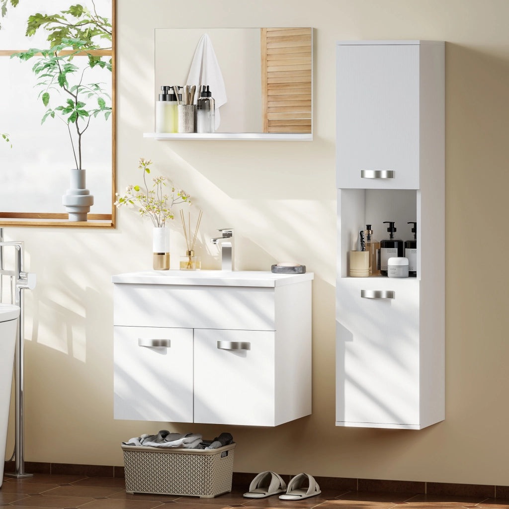 Set Bagno 4 Pezzi ¨C zephmum ¨C Bianco, Multistrato, Parete, Sottolavabo, Specchio