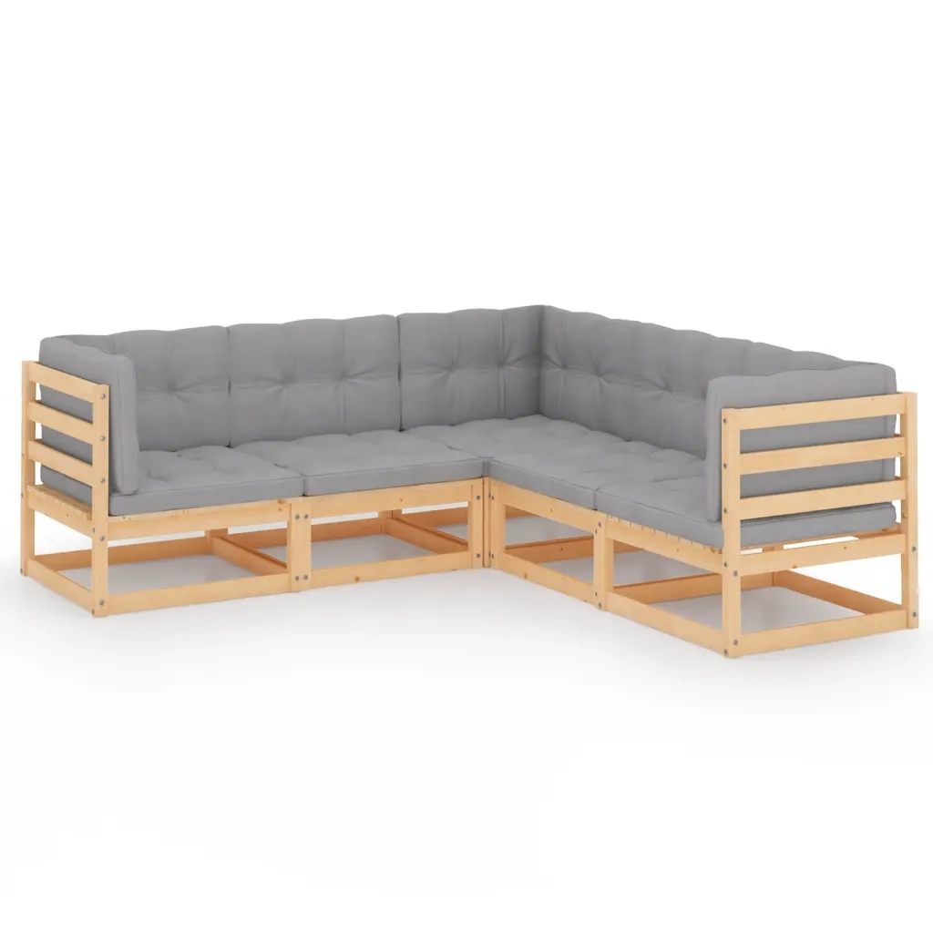 Set Divani da Giardino 5 pz con Cuscini Legno Massello di Pino 3076544