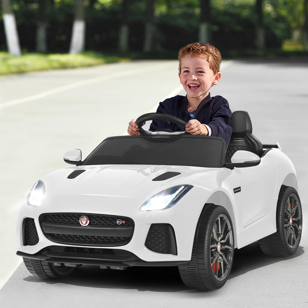 Macchina Jaguar F-type SVR 12 V per bambini con telecomando, Macchina a batterie con musica e storie Bianco-Macchinine giocattoli