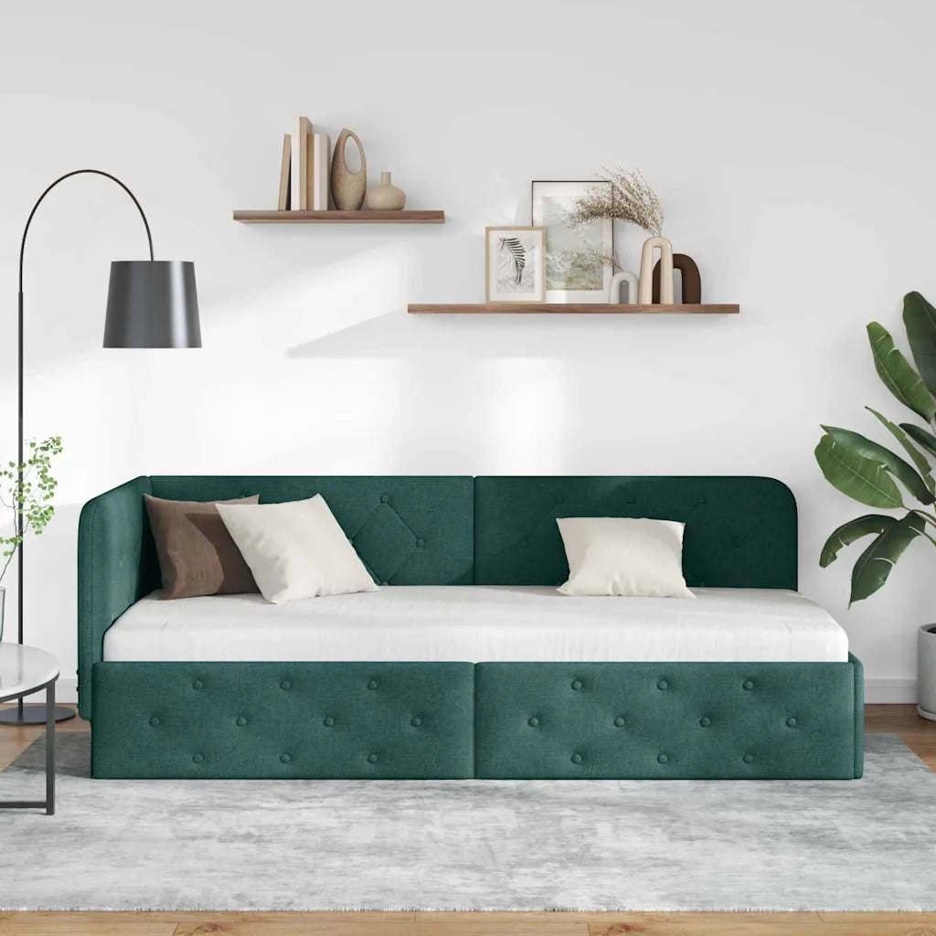 Cornice del letto ad angolo Verde Scuro 80 x 200 cm Tessuto