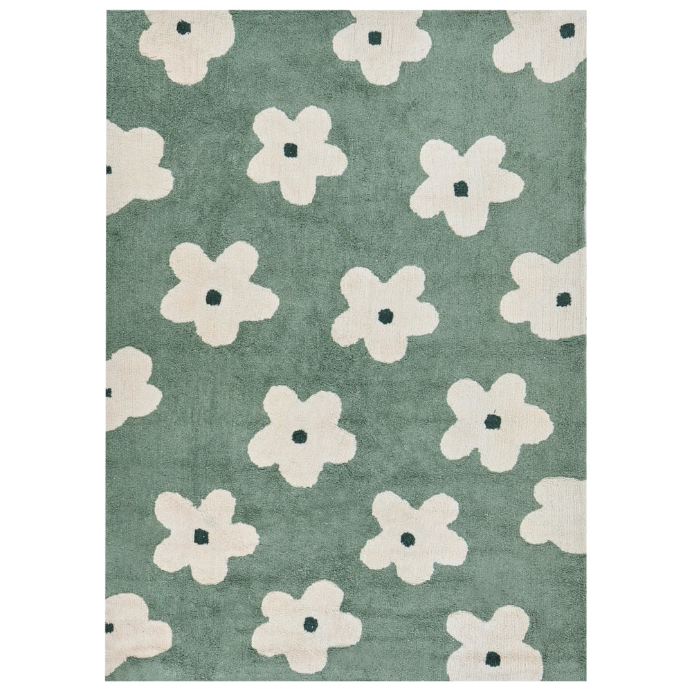 Tappeto verde in cotone 160 x 230 cm con motivi floreali decorativi in stile bohémien Soggiorno Bambini Camera dei bambini