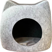 Casa per Gatti con Cuscino Ruvido e Porta Circolare in Forma di Gatto - Grigio Scuro (Grande)