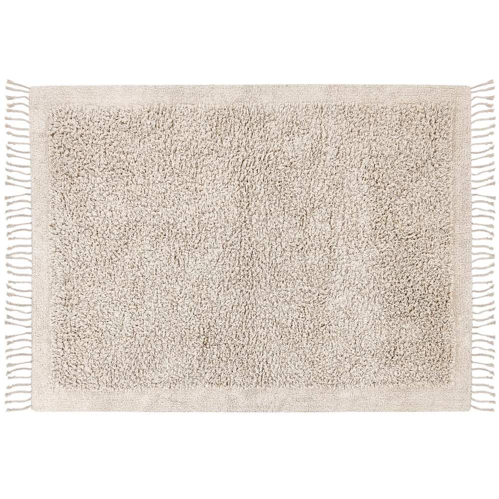 Tappeto rettangolare in cotone beige 140 x 200 cm con frange boho soggiorno camera da letto