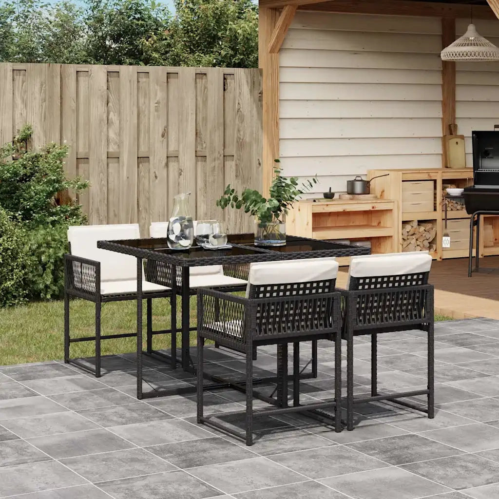 Set da Pranzo da Giardino 5 pz Nero con Cuscini in Polyrattan 3211434