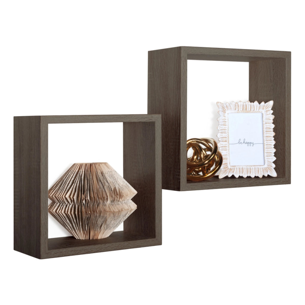 Set di 2 Mensole da Muro Modello Q-BIS, Cubi Arredo, Mensole Cubo, Cubi da Parete. Misure 35x35 p15.5 cm e 31x31 p15.5 cm. Finitura NOCE - MADE IN ITALY