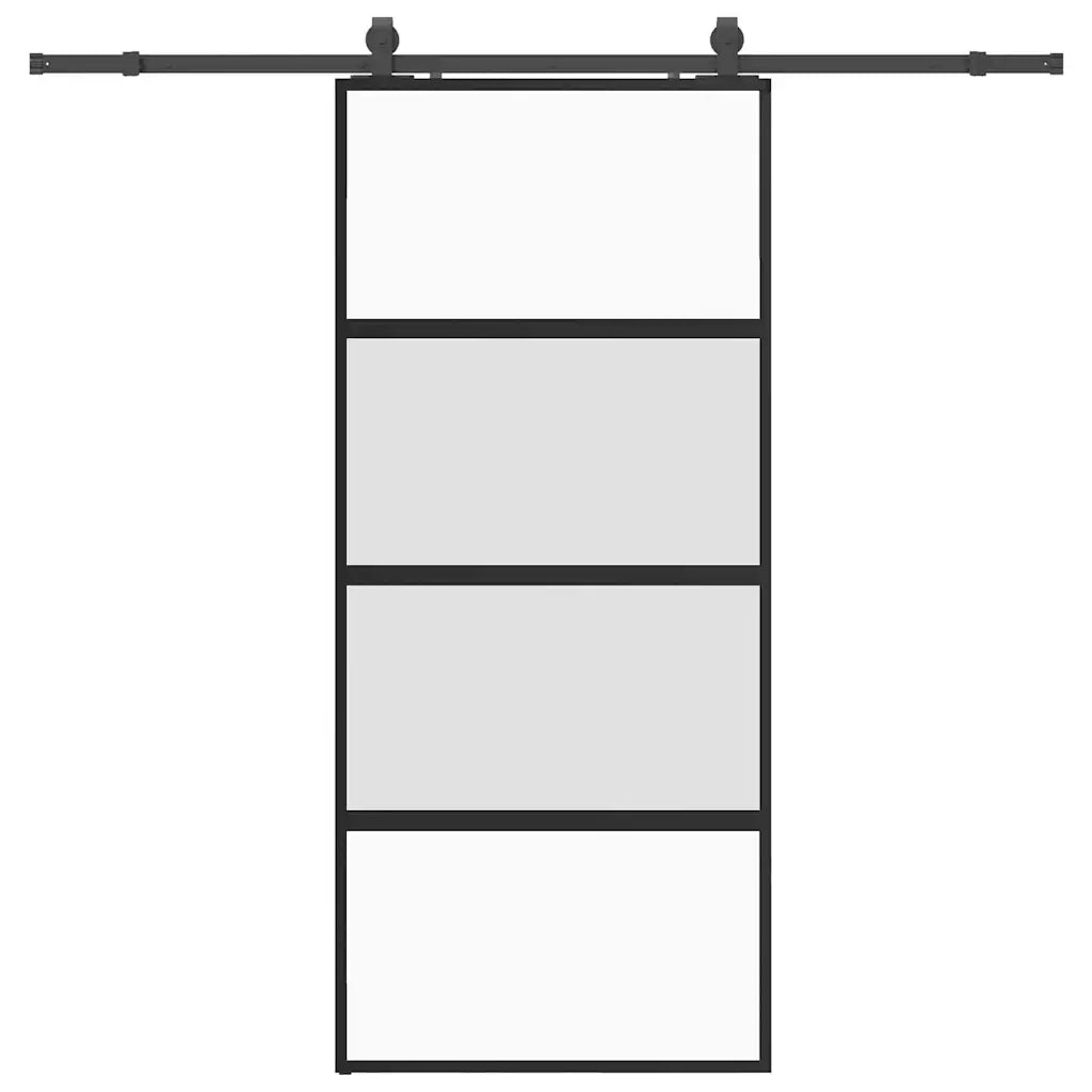 Porta Scorrevole Set Ferramenta Nera 90x205 cm Vetro Temperato 3375970