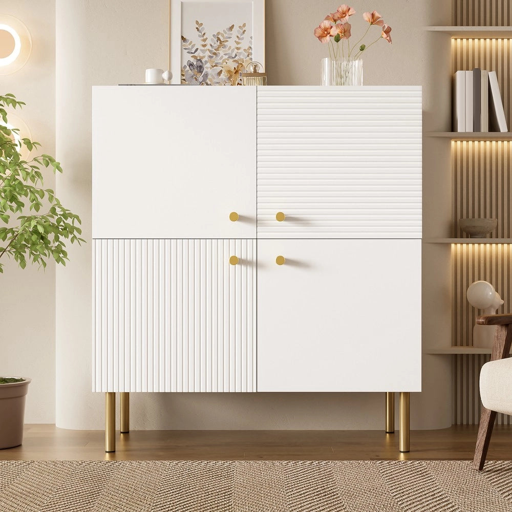 Credenza Moderna ¨C Xylo ¨C Bianco MDF, Gambe in Metallo, Maniglie in Lega Zinco