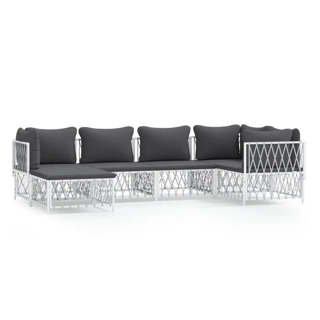 Set Salotto da Giardino 6 pz con Cuscini in Acciaio Bianco 3186892