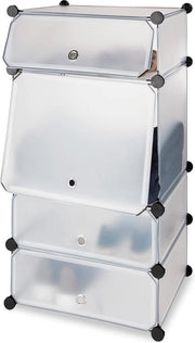 Cassa scarpe in plastica con 4 contenitori - sistema di stoccaggio per 8 paia - dimensioni 91x49x36,5 cm - trasparente