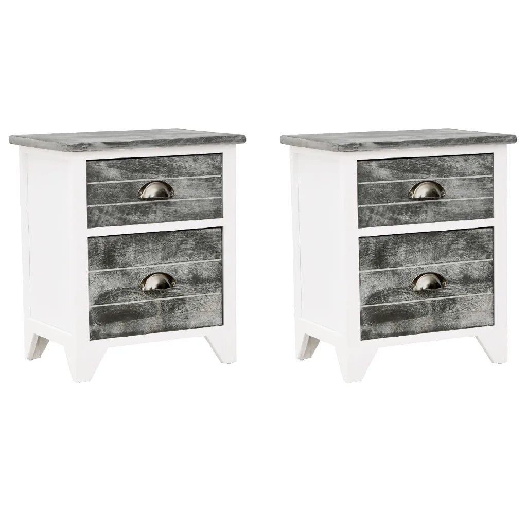 Comodini Set 2 pz con 2 Cassetti Grigio e Bianco  cod mxl 50757