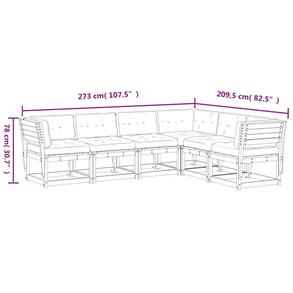 Set Divani Giardino 6pz con Cuscini Marrone Cera Massello Pino