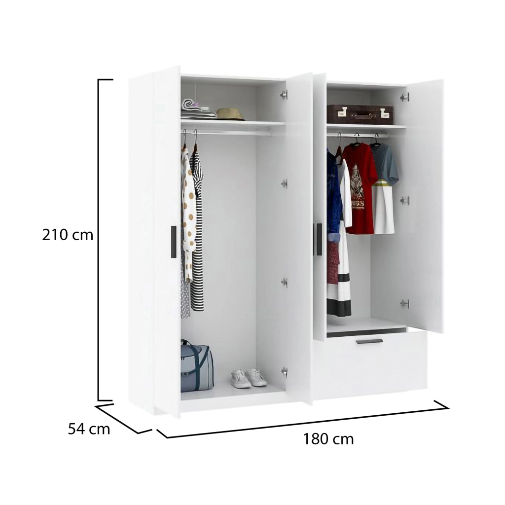Armadio Camera da Letto Lidala, Guardaroba Grande 2 Ripiani, 180x210h cm Bianco