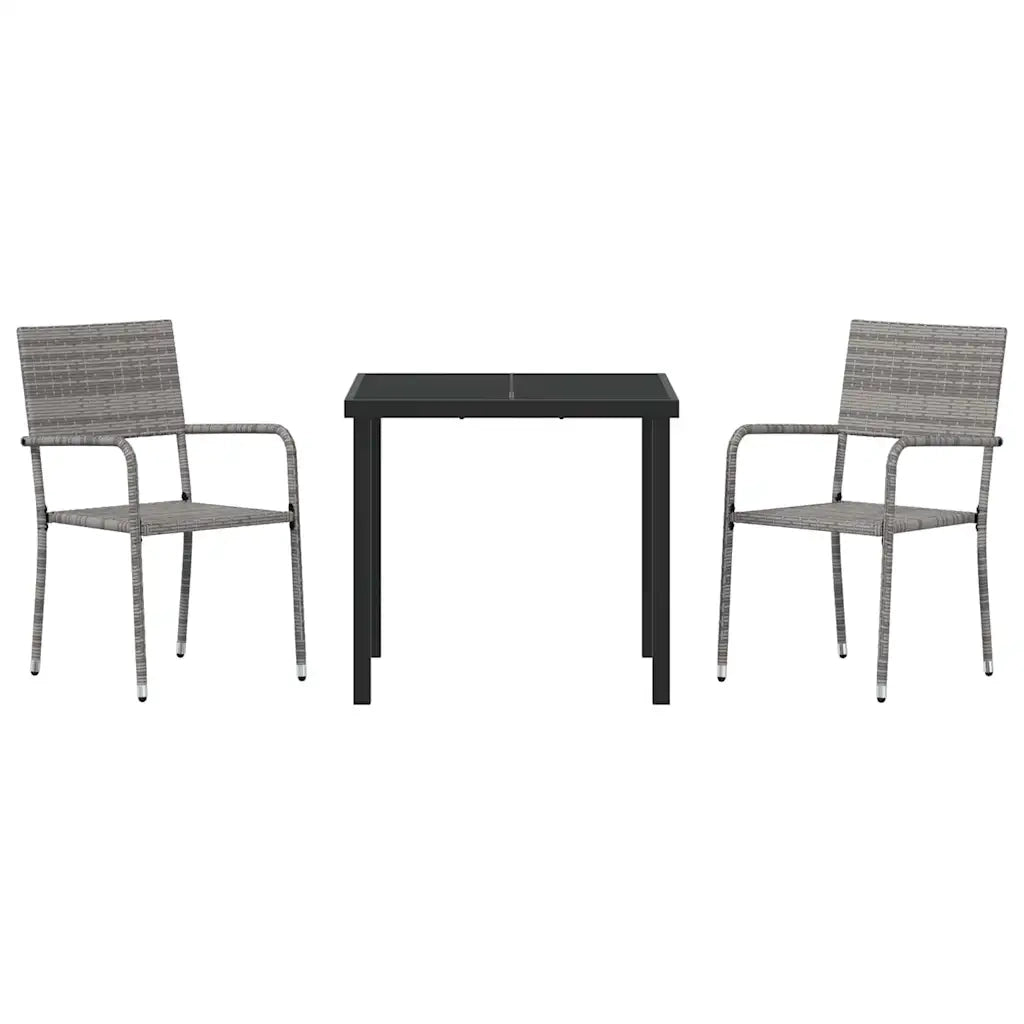 Set da Pranzo per Giardino con cuscino 3 pcs Grigio polyrattan