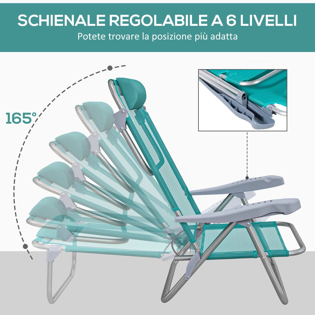 Set 2 Sedie da Campeggio Pieghevoli 62x65x80 cm Reclinabili su 6 Livelli Grigio a Azzurro