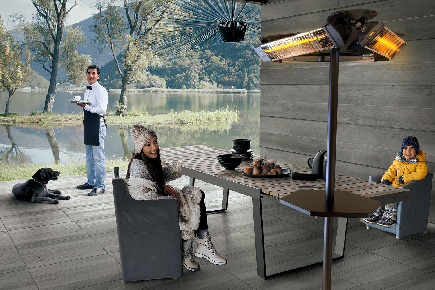 Stufa Elettrica Riscaldatore Infrarossi IP65 Girosole 3x1200W con Tavolino