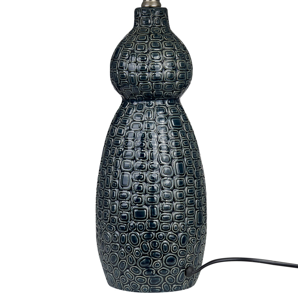 Lampada da tavolo Base in ceramica blu scuro nero Paralume in tessuto Illuminazione d'ambiente Lampada da tavolo da comodino