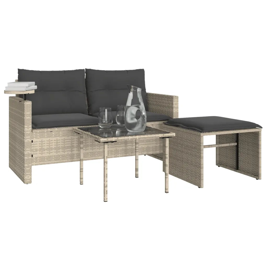 Set Divano da Giardino 3pz con Cuscini Grigio Chiaro Polyrattan