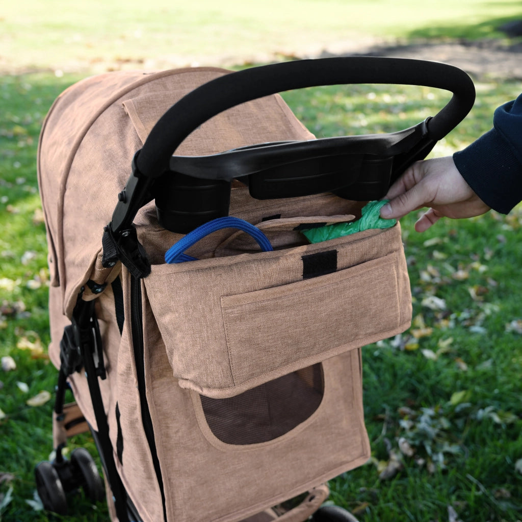 Organizer per Passeggino per Animali Beige con Cinghie a Strappo e Tasche