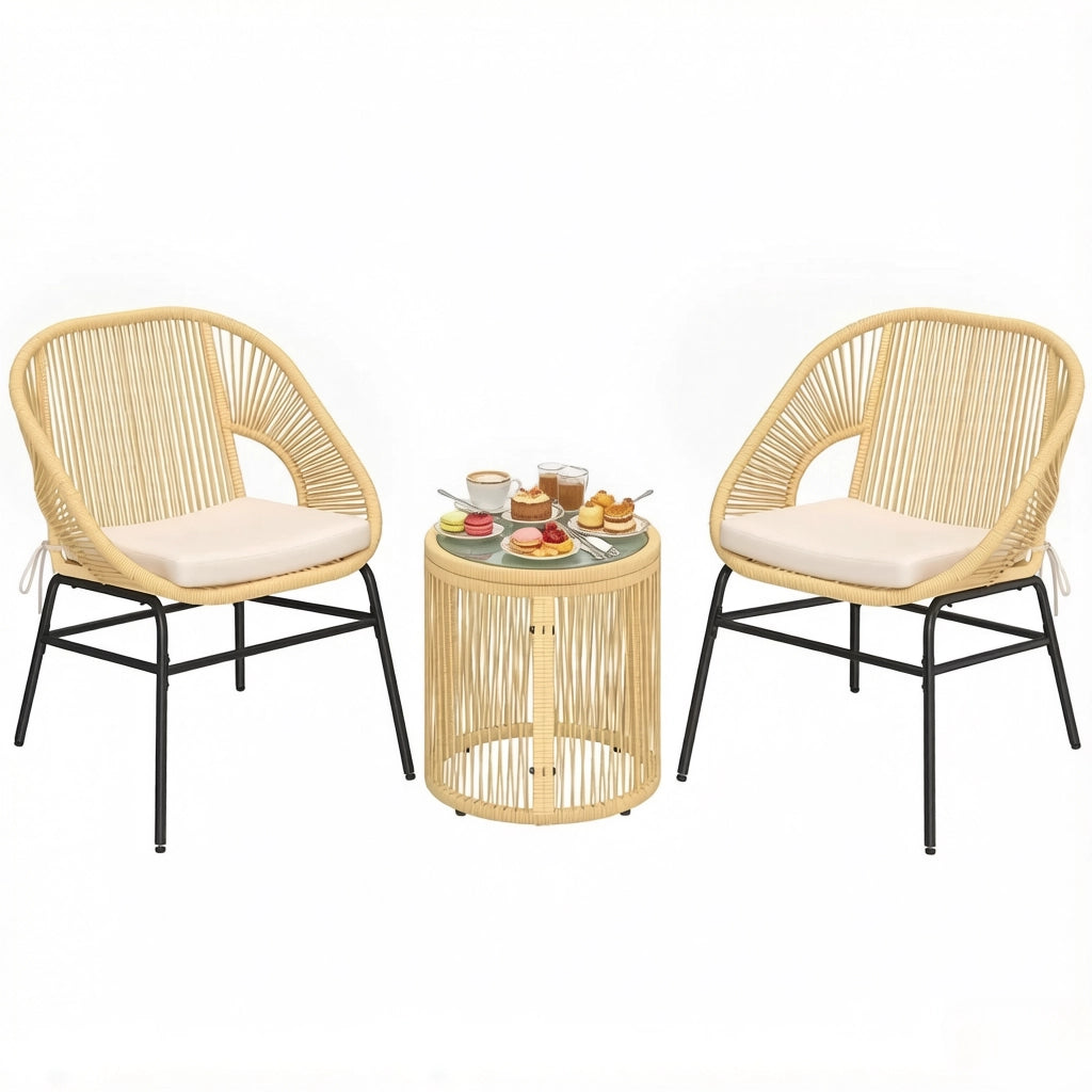 SALOTTINO DA ESTERNO Set da 3 pezzi 2 sedie + tavolo Ø45 cm beige