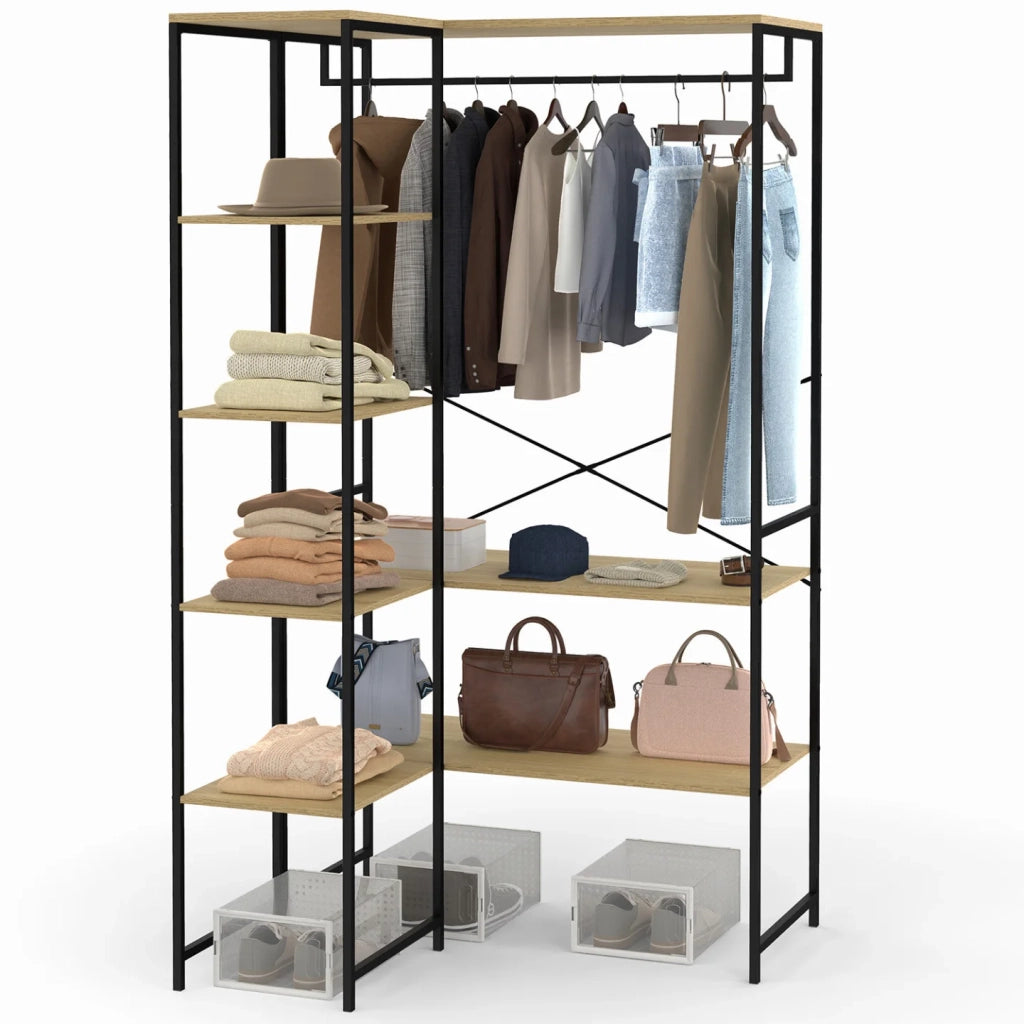 IDMarket - Armadio angolare modulare con doppio spazio per appendere L. 90 / 123 cm DETROIT design industriale