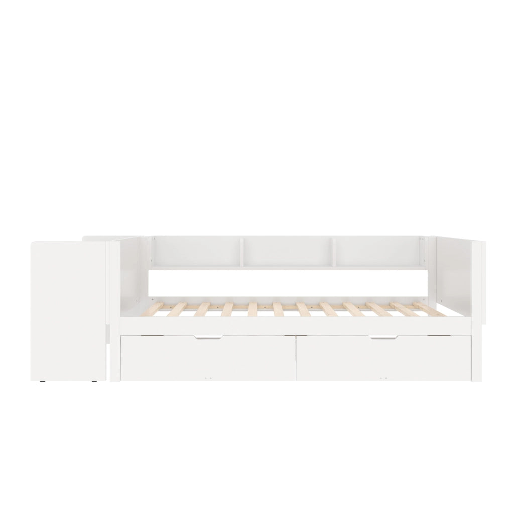 Letto 90x200 cm con scrivania; 2 cassetti e ripiani in legno bianco