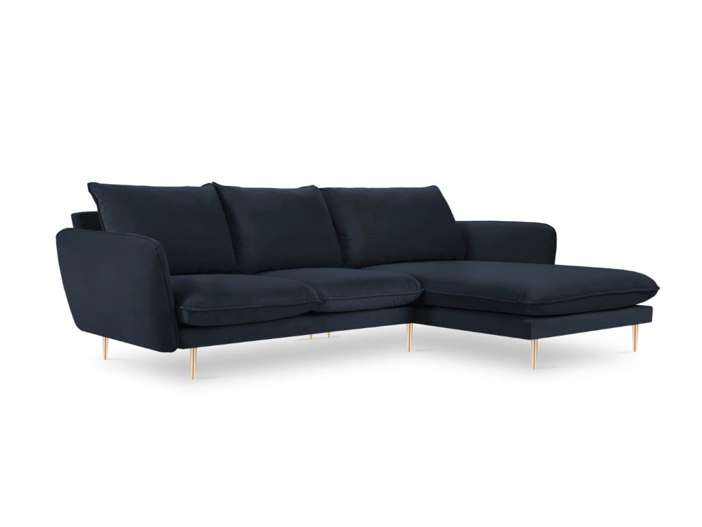 Cosmopolitan Design - Divano angolare destro "Vienna" 5 posti in velluto blu scuro 