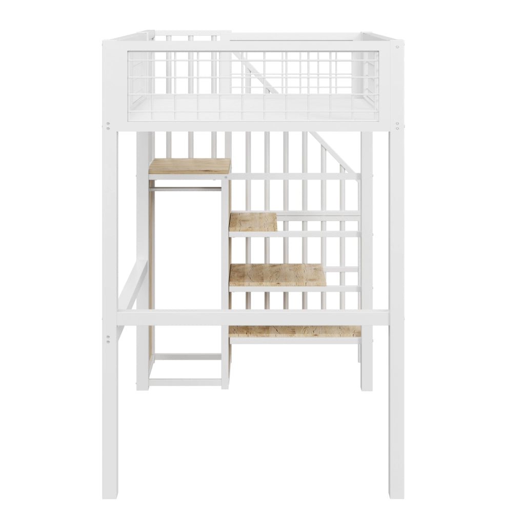 Letto a soppalco per bambini 90x200 cm bianco con armadio