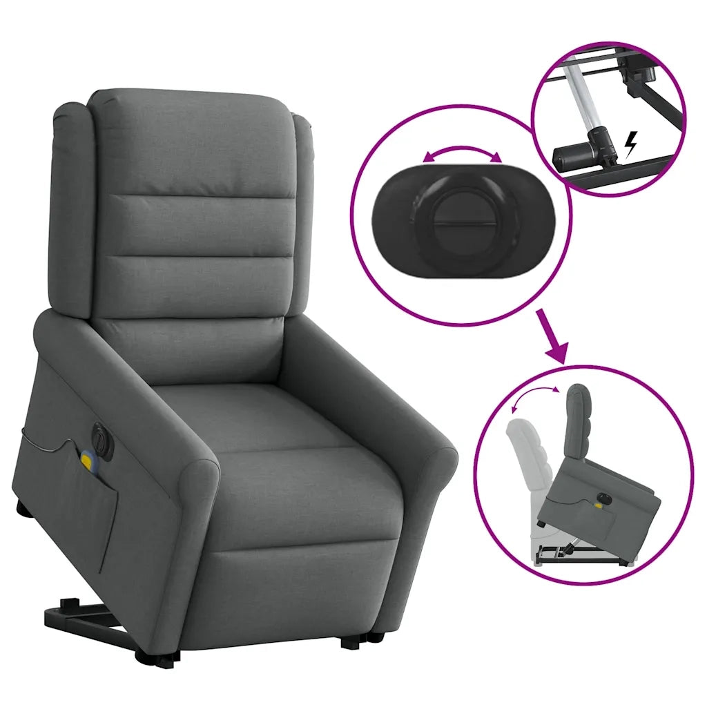 Poltrona Alzapersona Massaggi Elettrica Grigio Scuro Tessuto 3303345