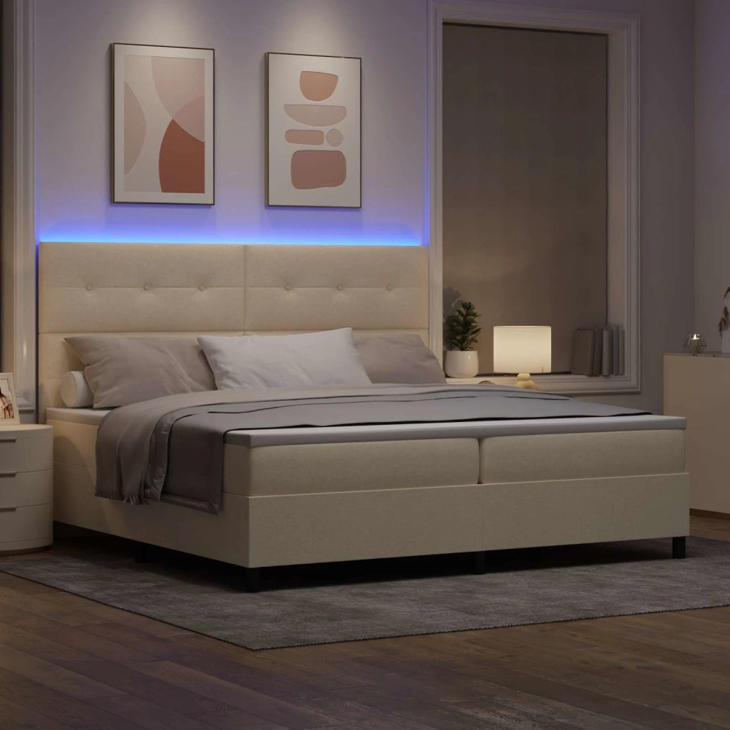 Letto a molle con materasso con led Crema 200 x 200 cm Tessuto