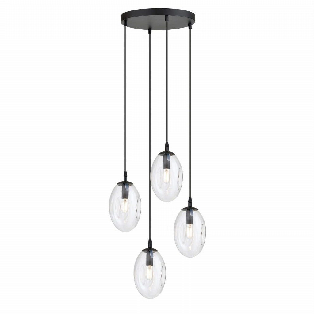 Lampadario Emibig Astral 4 luci E14 nero vetro chiaro