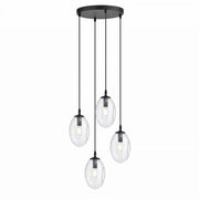 Lampadario Emibig Astral 4 luci E14 nero vetro chiaro